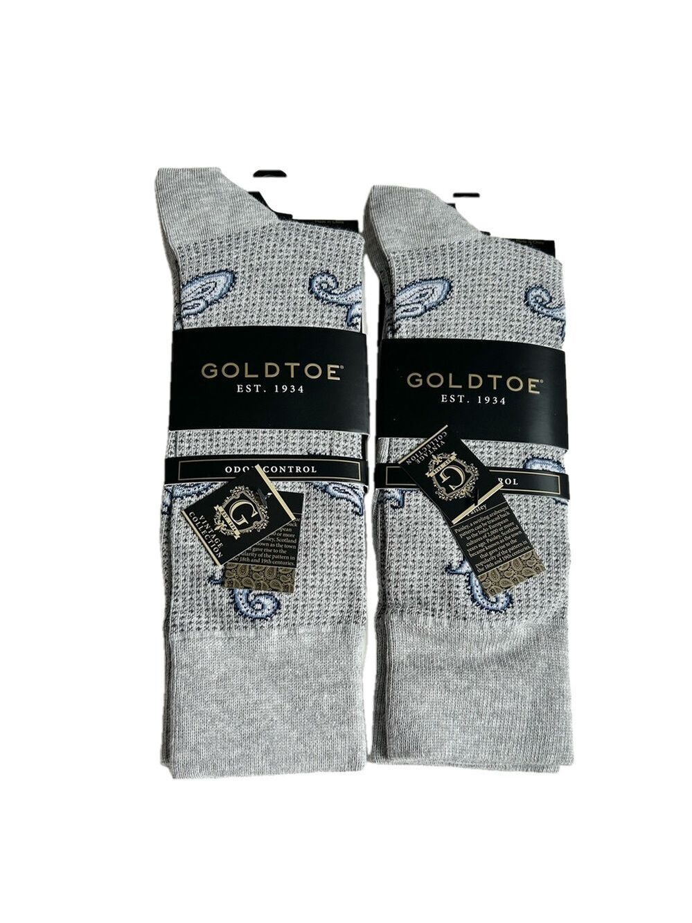 Gold Toe Men’s Heather Grey Paisley Crew Socks 2 Pairs NWT